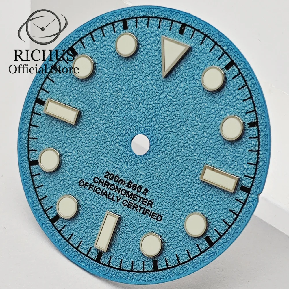 RICHUS 28.5mm Wine Red/Sky Blue Luminous Snowflake Dial Fit NH34 NH35 ETA2824 PT5000 Miyota DG Series Watch Mod Parts