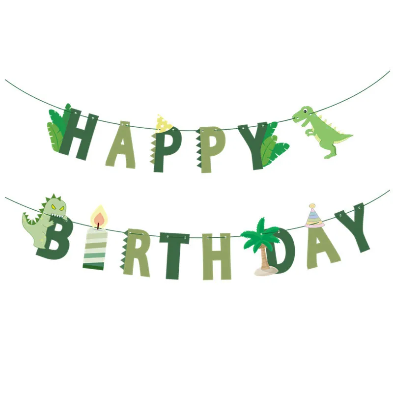 Guirnalda de feliz cumpleaños de dinosaurio, pancarta rugosa, globos de fiesta de dinosaurio, Animal de la selva, Safari, suministros de decoración para fiesta de cumpleaños de 1er niños