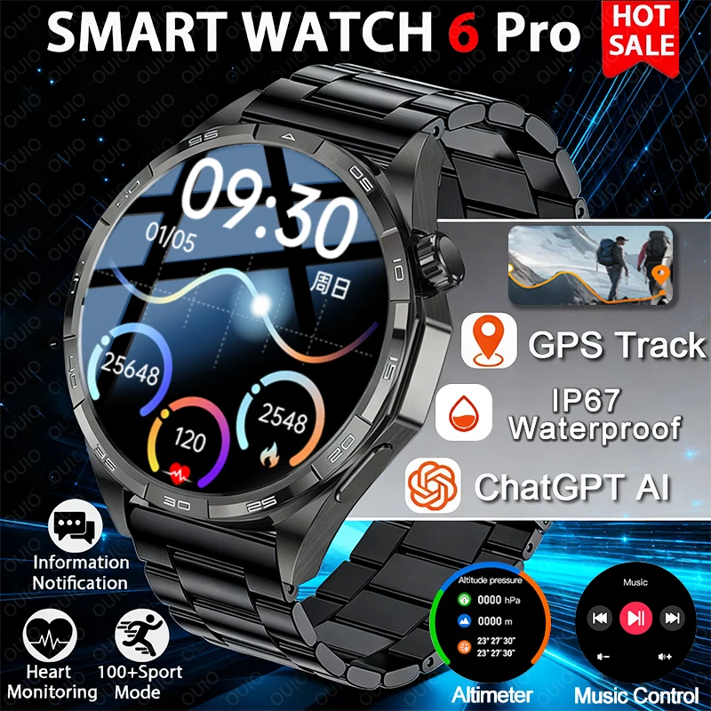 

NEW Smart Watch 6 Pro GPS Trajectory 1.5-Inch HD Screen Heart Rate Monitor Bluetooth Call IP67 Waterproof Sport Mode Smartwatch