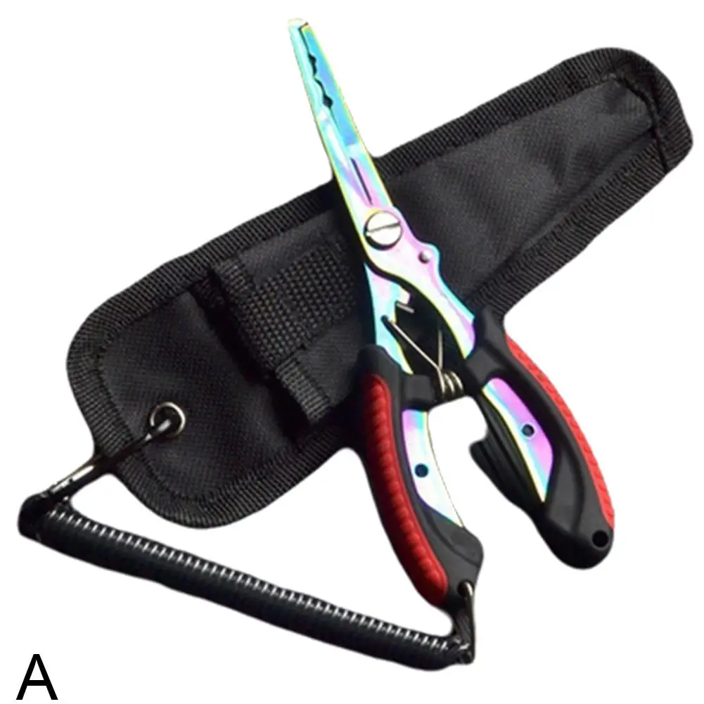 SS420 Steel Fishing Pliers ABS Handle Titanium Coating Multi Function Line Cutter Portable Durable Rustproof Nylon Bag Included