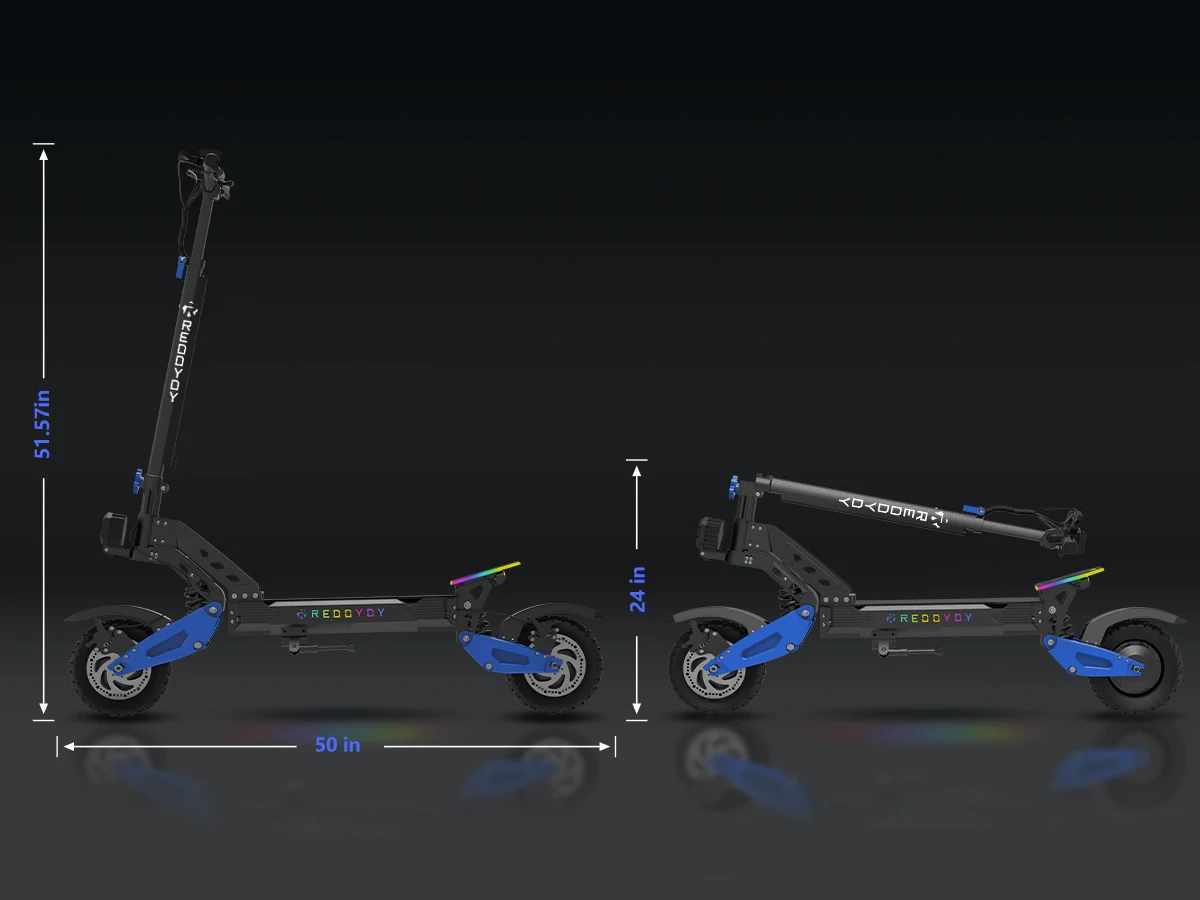 REDDYDY RD2 Electric Offroad Scooter 45MPH Max Speed 3600W Peak Dual Motors Adult Scooter 60V18.2Ah High Capacity Battery 50Miles Max Range 3-riding Modes 10.5" Off-Road Tires Dual Hydraulic Disc Brakes Dual Shock Absorbers NFC Unlocking APP Smart Control