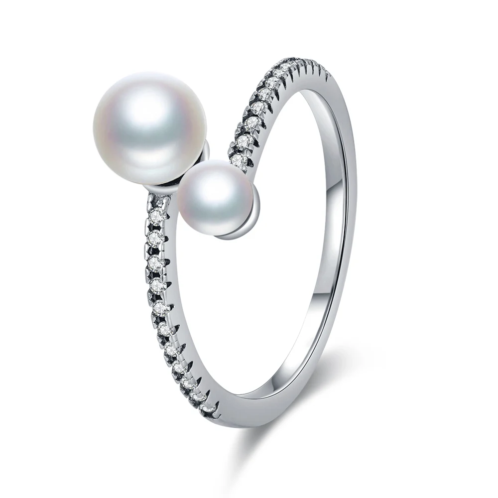 Women's 925 Sterling Silver Irregular Double Pearl Ring