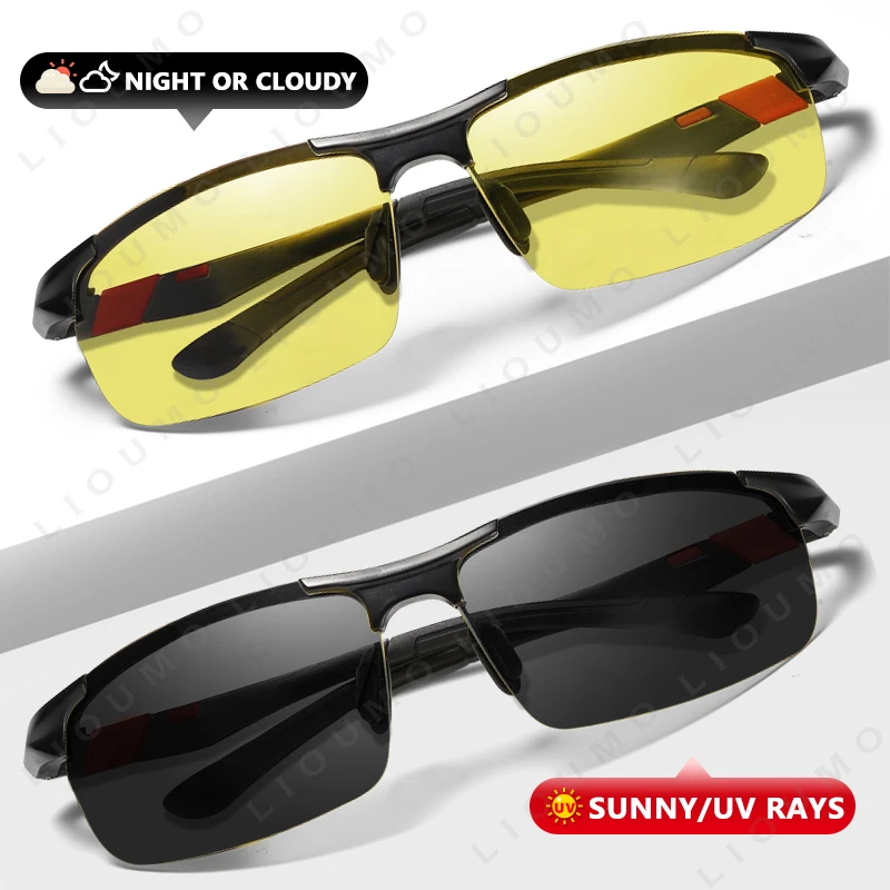 LIOUMO New Fashion Photochromic Sunglasses Men Polarized Day Night Vision Glasses Women Chameleon Yellow Lens Anti-Glare UV400