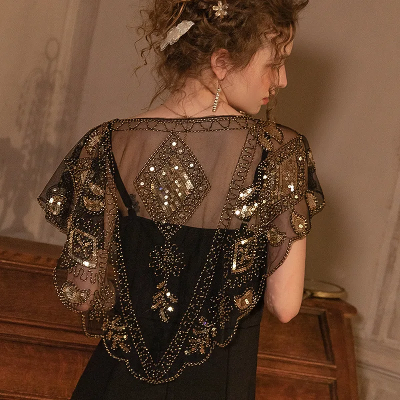 Vestido de boda con lentejuelas para mujer, chal de escenario para Banquete de Noche de los años 1920, 2010