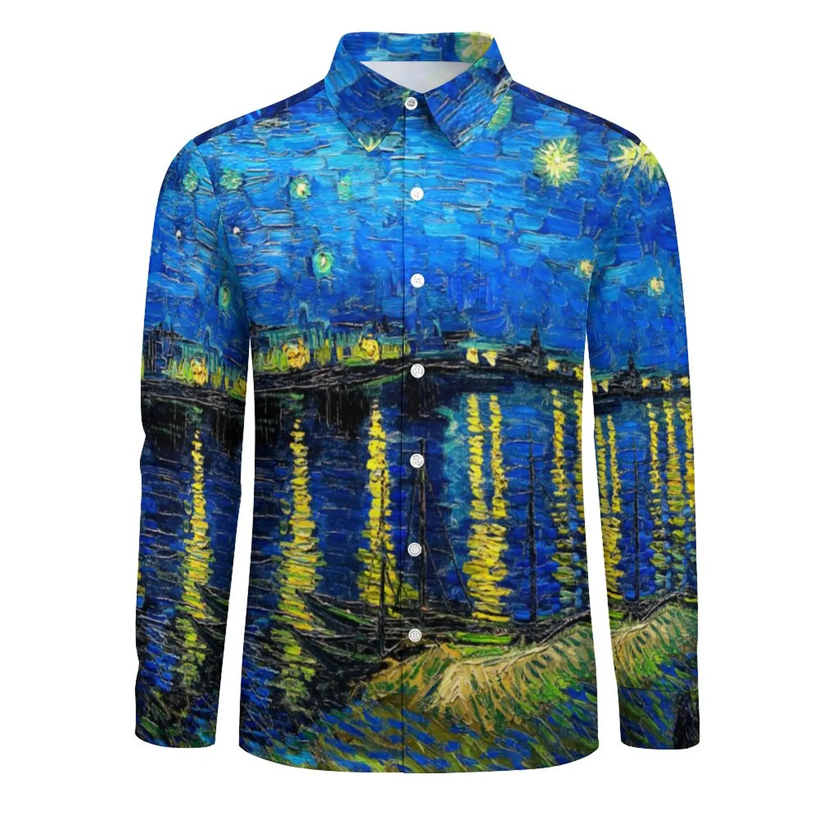 Van Gogh Casual Shirts Men Starry Night Over The Rhone Shirt Long Sleeve Trending Y2K Blouses Autumn Graphic Clothing Plus Size