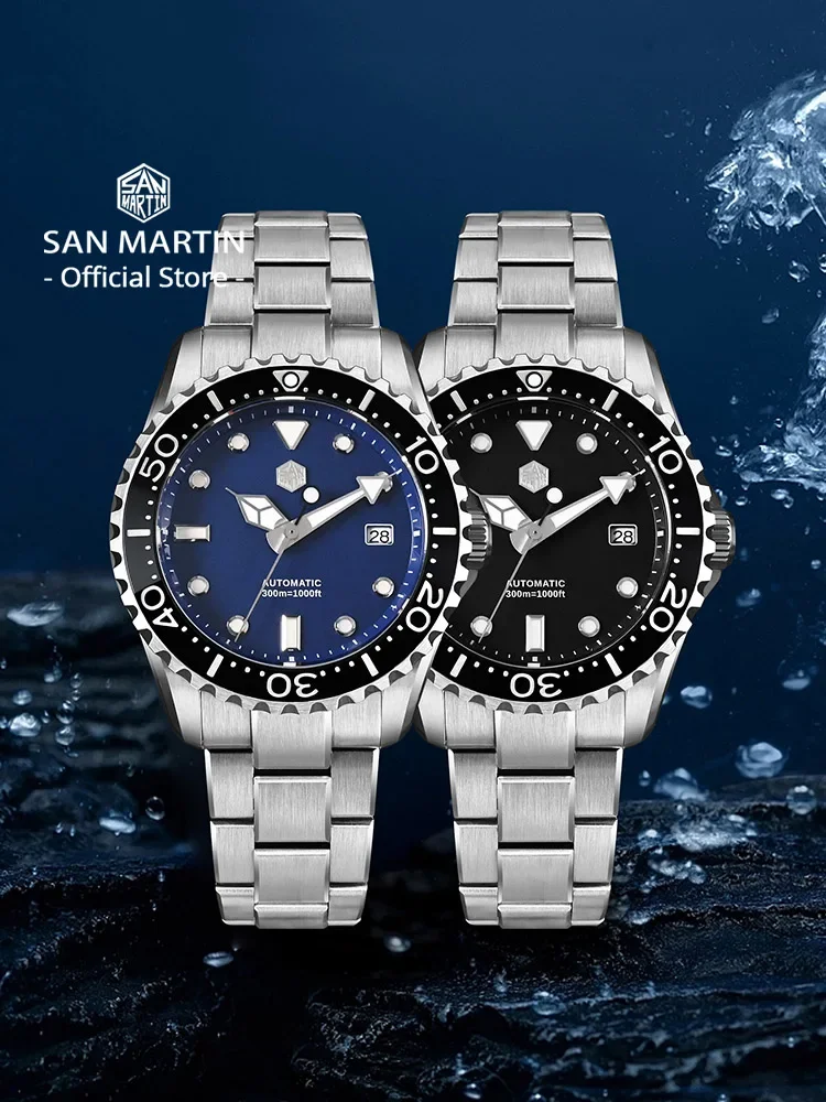 سان مارتن جديد 40 مللي متر غواص ساعة YN55 المينا الهاتفي الكلاسيكية الفاخرة الرجال التلقائي ساعات آلية الياقوت مقاوم للماء 300 متر SN0009 #1