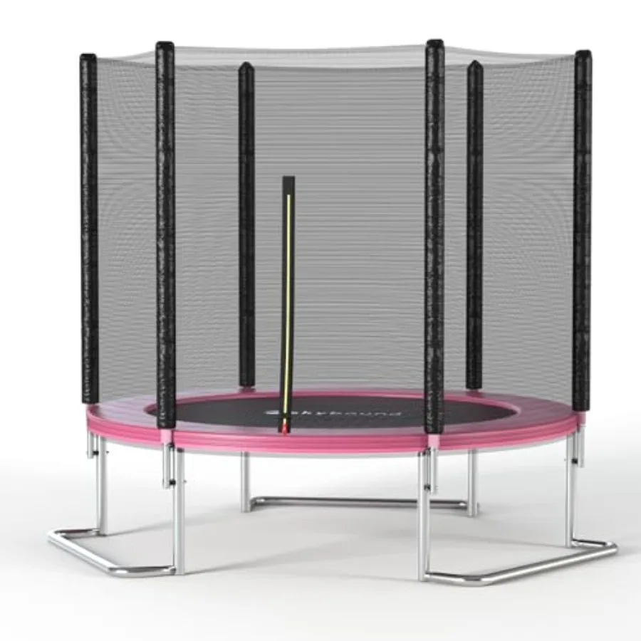 Outdoor trampoline for backyard recreation galvanized steel frame black ASTM-approved with L-shaped legs for extra stability an