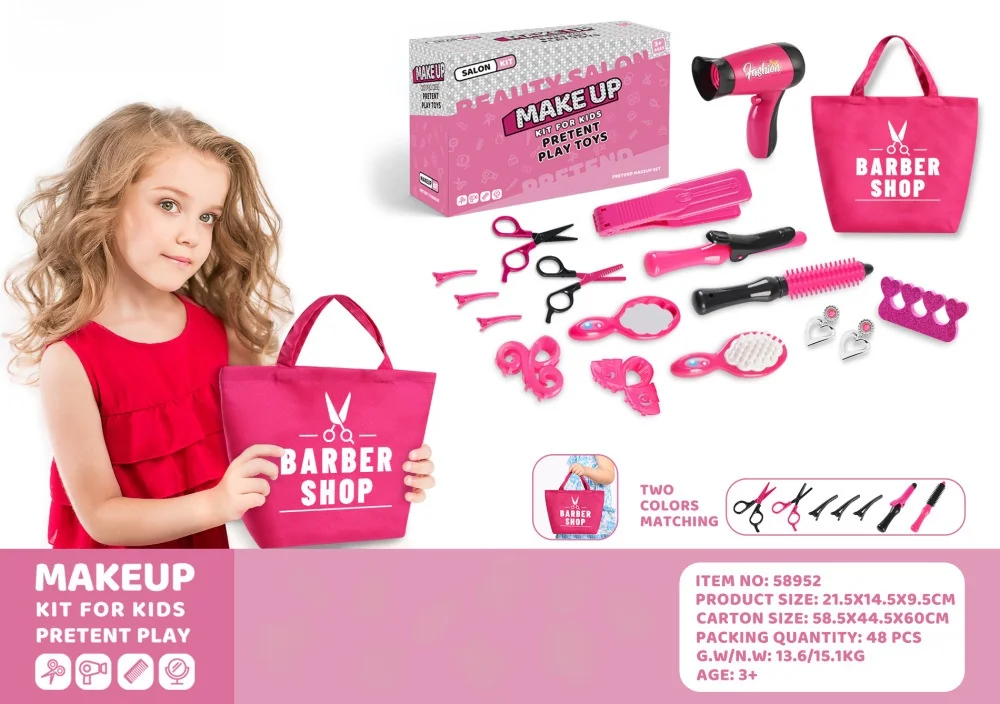Conjunto de Brinquedos de Salão de Beleza para Meninas, Mta de Estilização Portátil com Ferramentas e Extensões de Cabelo ...