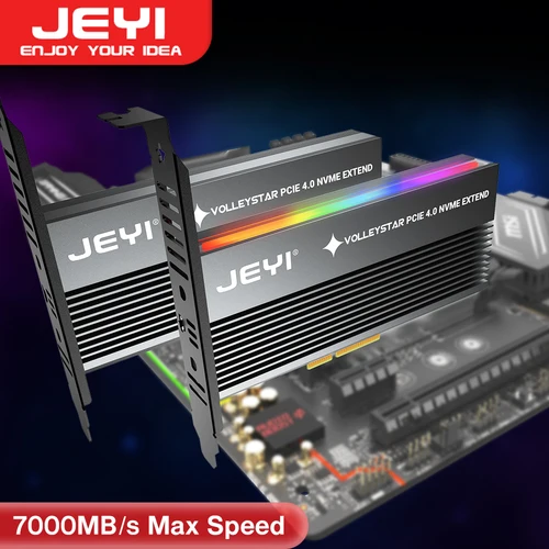 Adaptador JEYI VolleyStar PCIE a NVMe con disipador térmico de aleación de aluminio, tarjeta M.2 RGB PCIe 4,0 con soporte de perfil estándar bajo 1/2U
