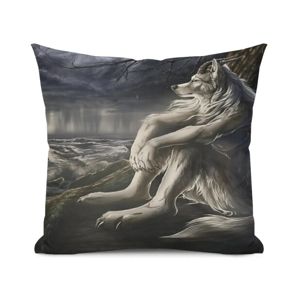 emo white wolf sitting sad meme Cushion Cover Pillowcase Cushion Pillow Home