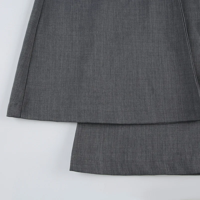 Lucyever Grey Low Waisted Flared Pants Female Y2K High Street Retro Wide Leg Trousers Fashion Slim Pocket Office Lady Suit Pants