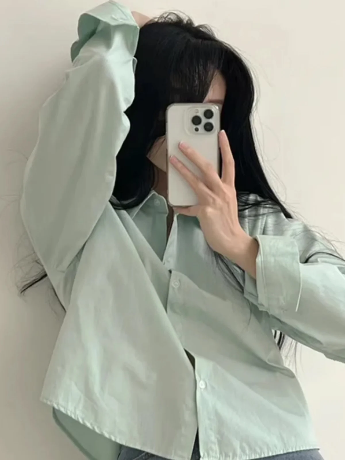 

Chic White Long Sve Women's irt Spring Autumn Loose Fit ort Sle Turn-down Collar Casual Commute Faion Ladies' Blouse