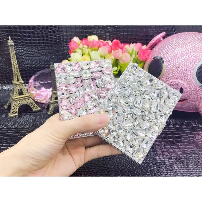 

Large Rhinestone Cigarette Case Diamond Stainless Steel Fine Smokes Holder Portable Protective Storage Box for Ladies Gift