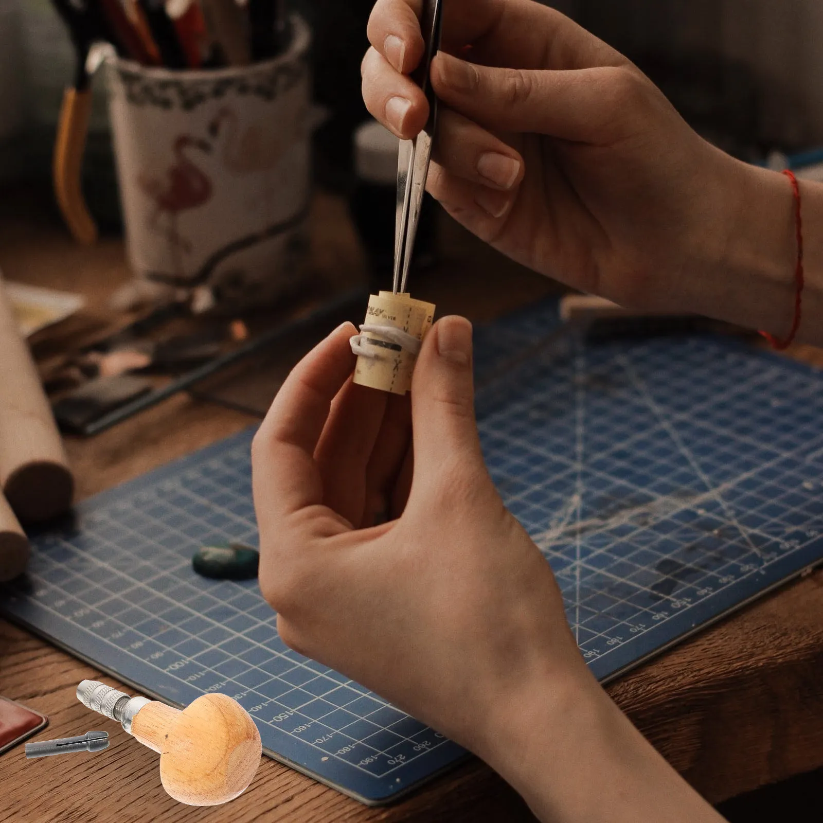 Premium Pin Vise with Ergonomic Wood Handle Jewelry Making Tool for Gold Silver Processing Wire Holding Deburring Reaming