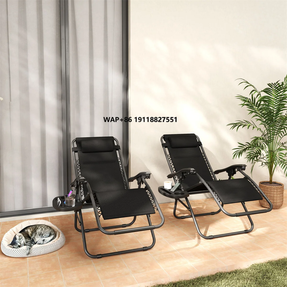 

2pcs Modern Steel Folding Chairs Outdoor Beach Chair Black