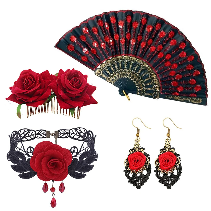 Girls Red Black Spanish Flamenco Long Dress Kids Ballroom Dance Outfit Carnival Festival Stage Birthday Cosplay Fancy Costume
