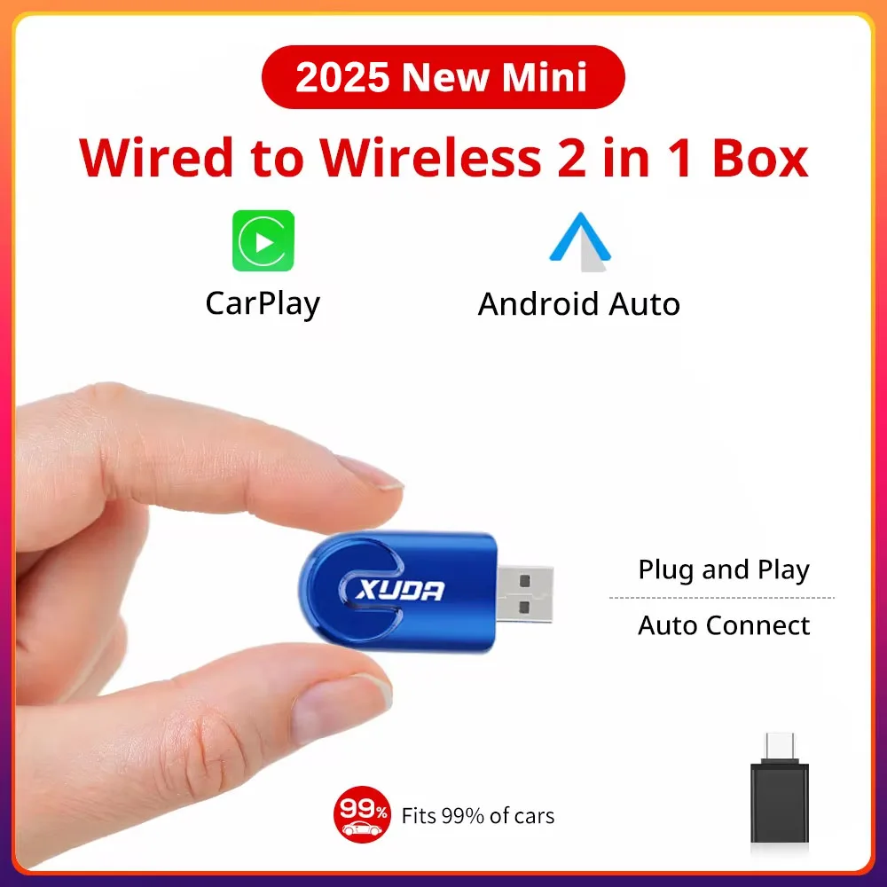 2 In1 Bezprzewodowy Carplay&Android Auto AI Box Przewodowy do bezprzewodowego Carpay Mini Adapter Bluetooth do radia samochodowego z przewodowym Carplay Box