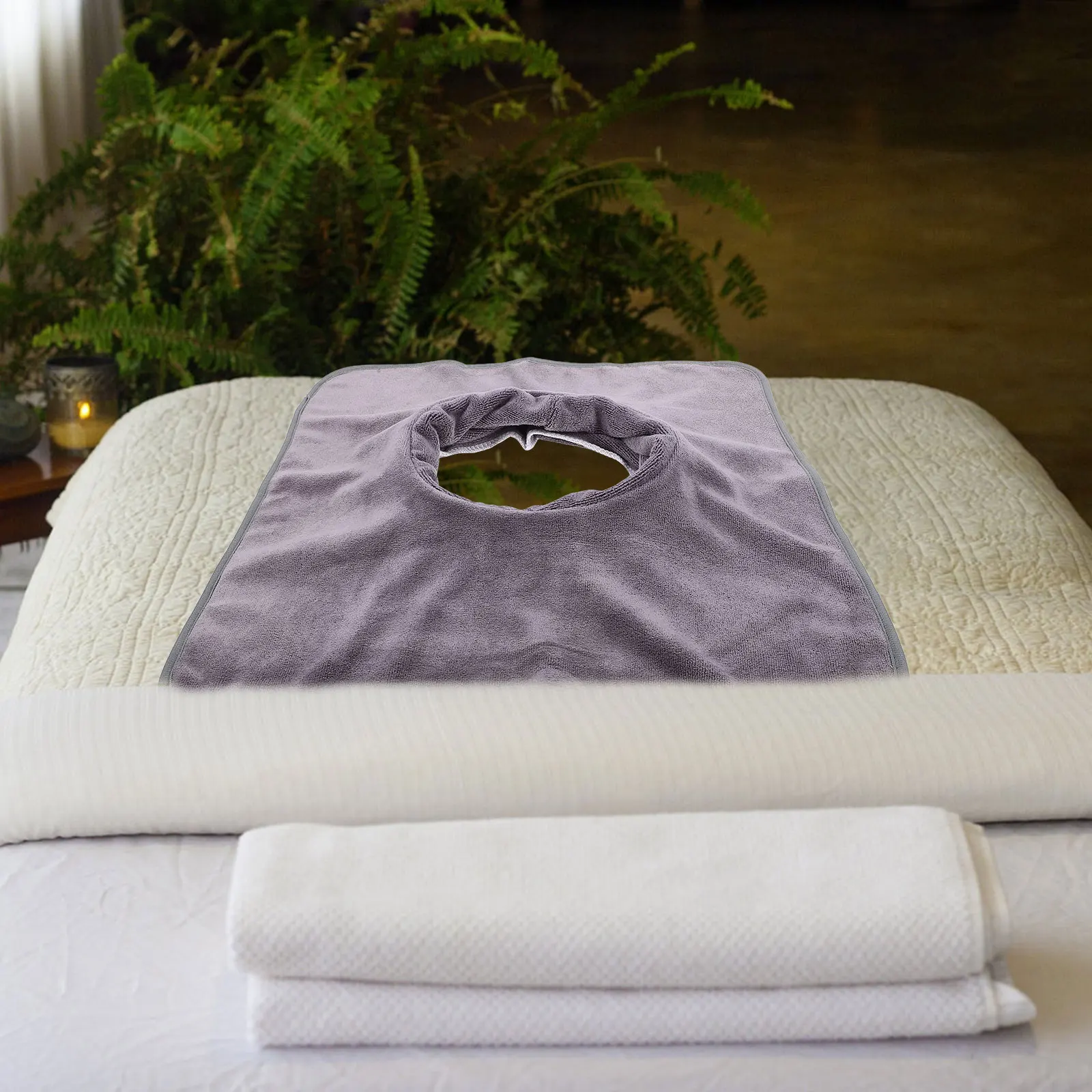 

Dark Grey Foot Bath Massage Sheet Bed Cover Napkin Face Hole Salon Face Pad For Massage Spa Clinic Breathing Microfiber