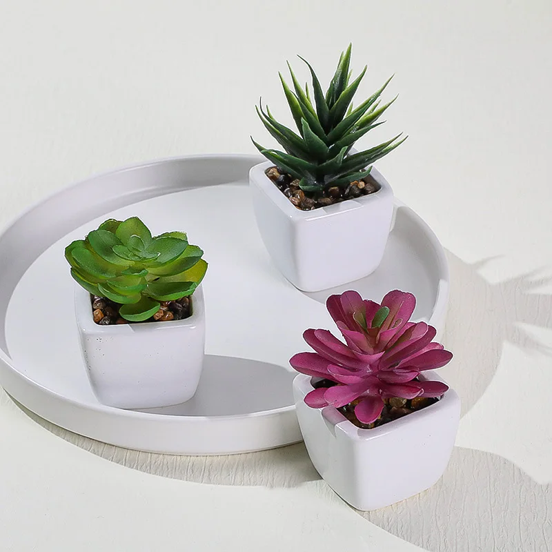 Mini Artificial Succulent Bonsai Simulation Small Potted Plants Plastic Basin Fake Succulent Potted Office Desktop Home Decor