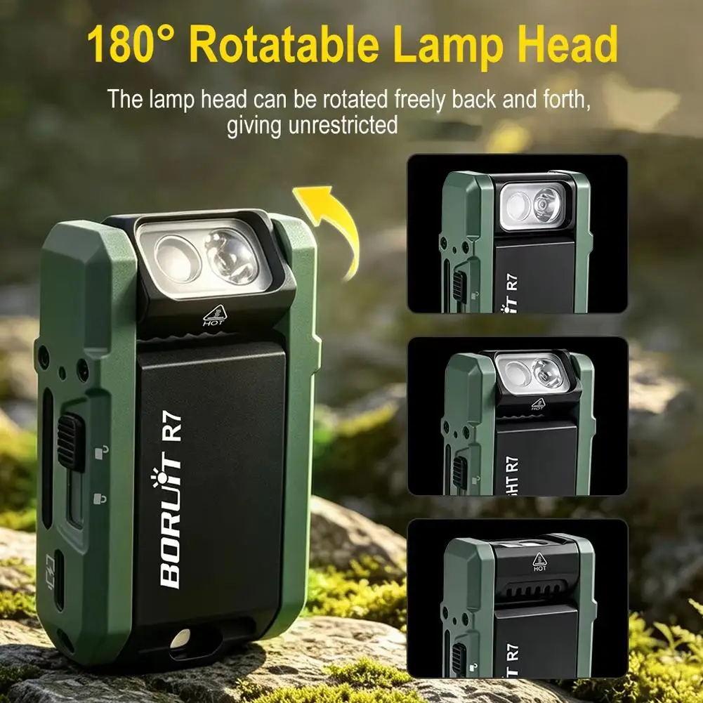 R7 800LM Keychain Flashlight Mini LED Torch 180 Rotating RGB Type C Rechargeable Magnetic EDC Pocket Work Light
