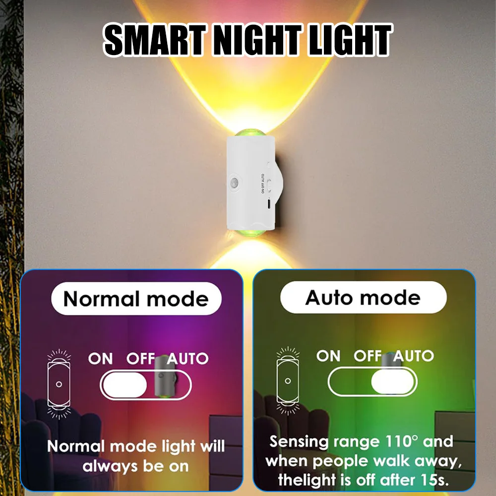 16 Color LED Night Light Motion Sensor Wall Lamp With Remote Control Rechargeable Magnetic Attraction Indoor Atmosphere Lights image 3