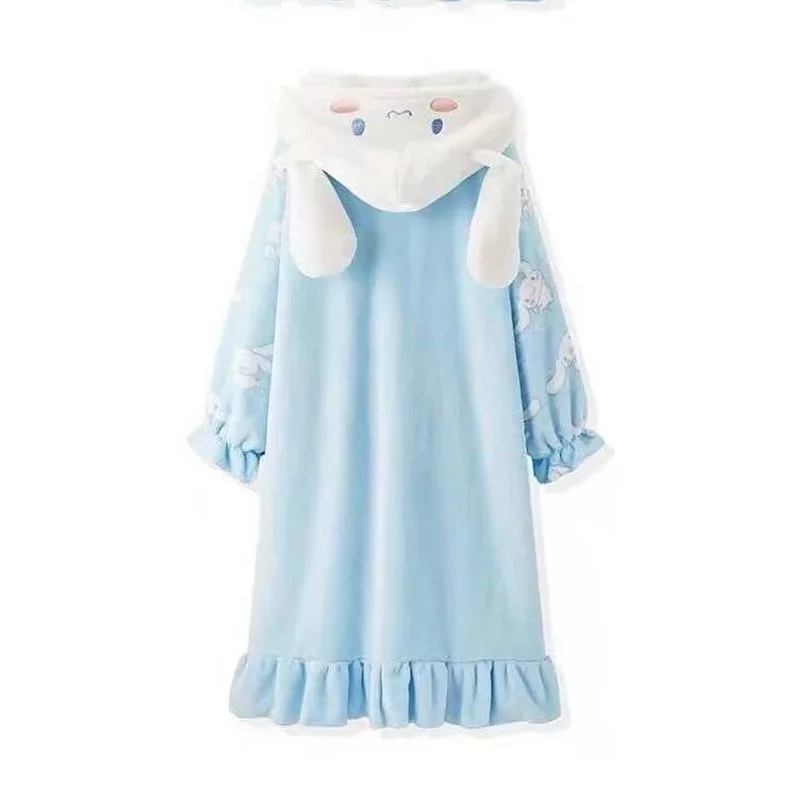 Japanese Soft Girl Cinnamoroll Soft Plush Nightdress Kawaii Cute Girl Nightdress Home Service Sleeping Dress Sleepwear Women