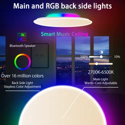 Smart LED Ceiling Lights With Bluetooth Speaker Voice Control RGB Ceiling Lamps For Bedroom Living Room Work With Alexa Google