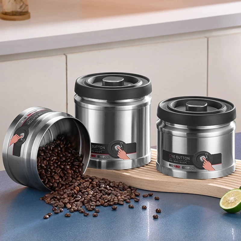 2025 New Coffee Canister Stainless Steel Storage Container Airtight Jar Vacuum Storage Jar for Coffee Bean Moistureproof Holder