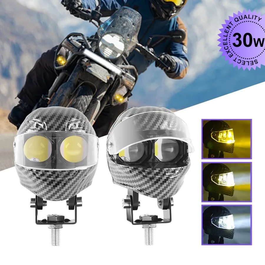 

1PCS Motorcycle Car LED Headlight Modified Light Helmet Spotlights Dual Eye White Yellow 12V Electric Vehicle Truck Motorbike