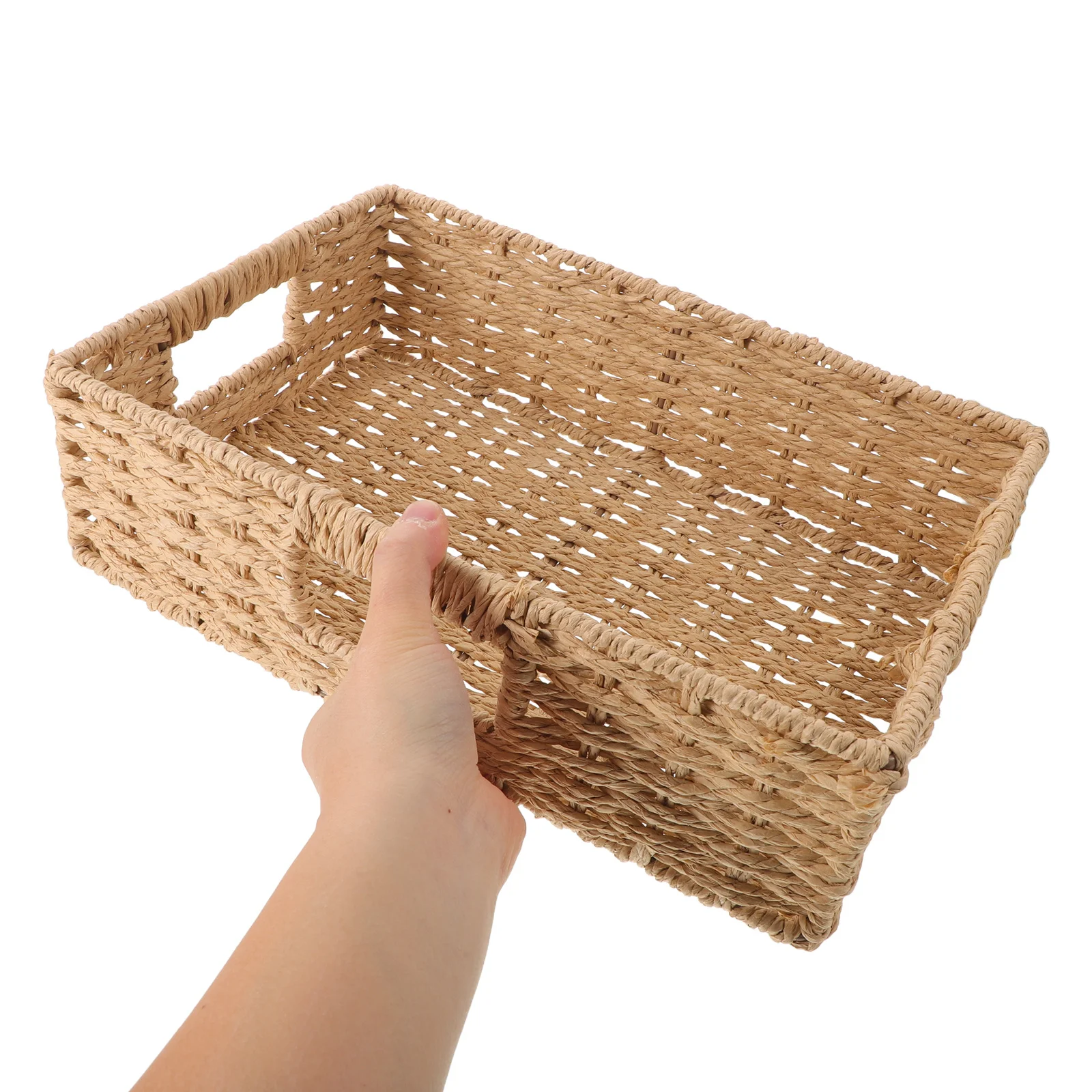 

2Pcs Handcrafted Imitation Rattan Storage Baskets Beige Desktop Organizer for Cosmetics Stationery Sundries Small Woven Office