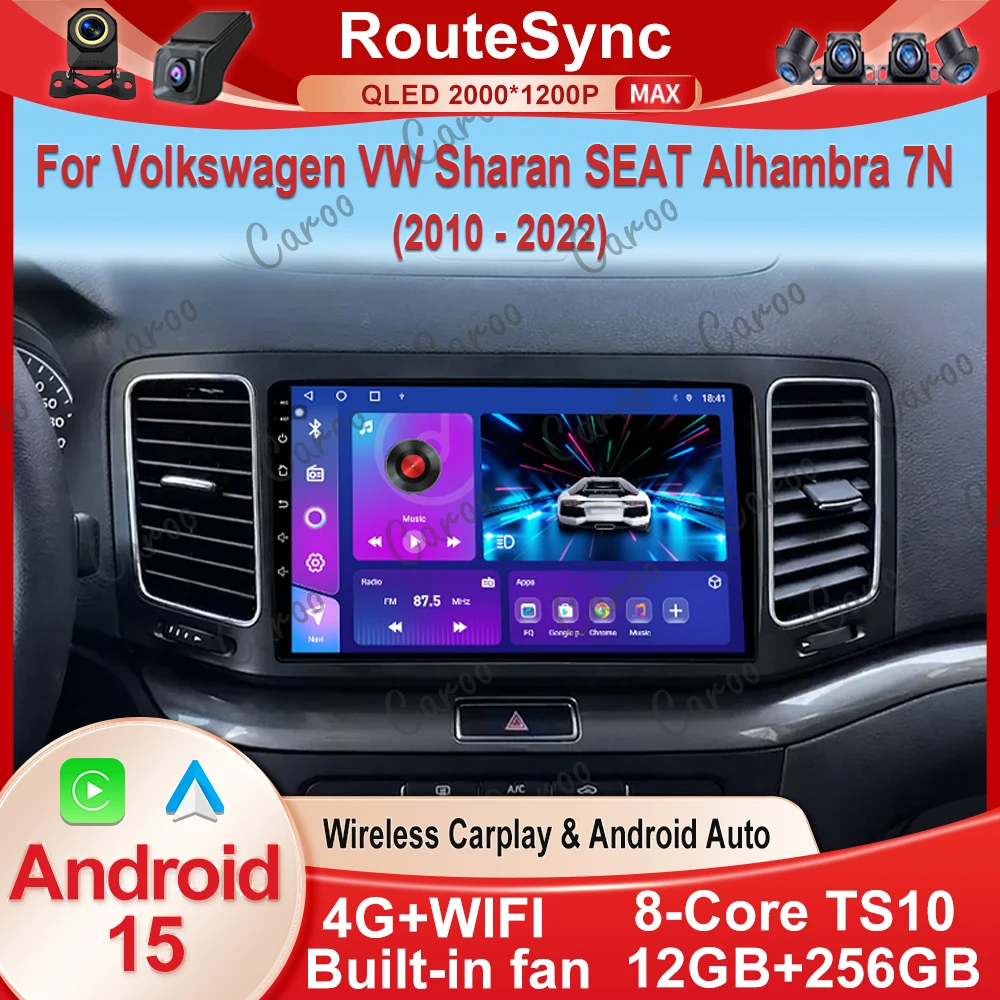 Android 15 Car Radio For Volkswagen VW Sharan SEAT Alhambra 7N 2010 - 2022 Android Auto Display Stereo GPS Navigation 2k 4G Wifi
