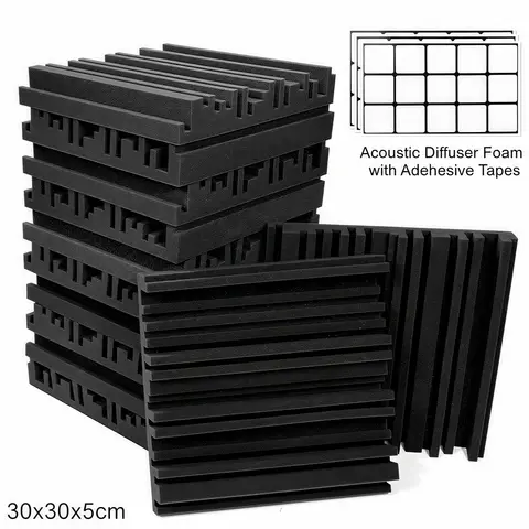 12/24Pcs Studio Acoustic Foam Panels Soundproof Sponge Diffusers Drum Room Absorption Treatment Wall Sound Foam Pads with Tapes