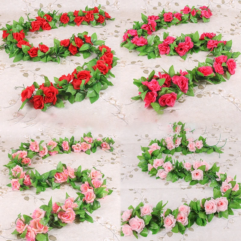 240cm Length Silk Roses Ivy Vine with Green Leaves For Home Wedding Decoration Fake Leaf DIY Wall Hanging Artificial Rattan