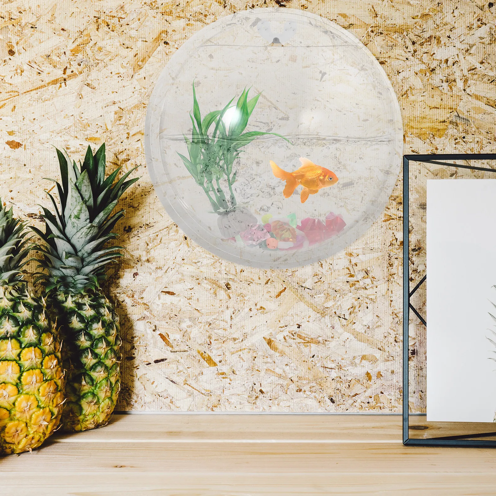 19.5cm Diameter Wall Mounted Acrylic Fish Bowl Hanging Aquarium Tank Space Saving Modern Home Decor Living Room Bedroom Fish