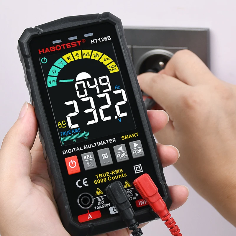 HT126B 6000 Counts Smart Multimeter Auto Recognition DC/AC Voltage/Resistance/Continuity Ohm HZ Diode Live Electrician Meter