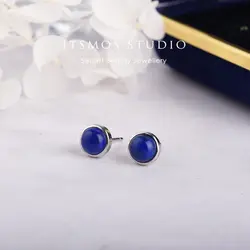 ITSMOS Natural Genuine Lapis Lazuli Earrings Round Section Blue Stone Studs Earring Luxury Quality Jewelry for Women Gift