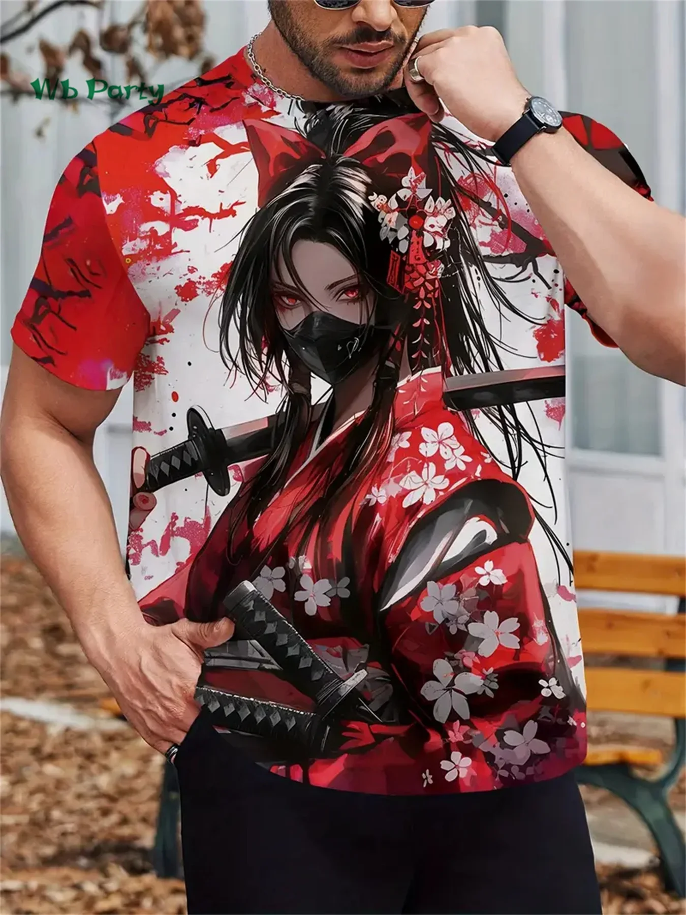 Camiseta Masculina Japonesa Sakura Samurai Patron, Estilo Anime Manga, Manga Curta, Harajuku, Verão, Roupa Casual Super Larga