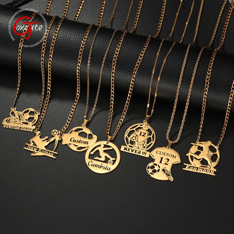 Goxijite Personalized Custom Football Name Necklace Stainless Steel Soccer Player Number Pendant Sport Jewelry Gift For Fans