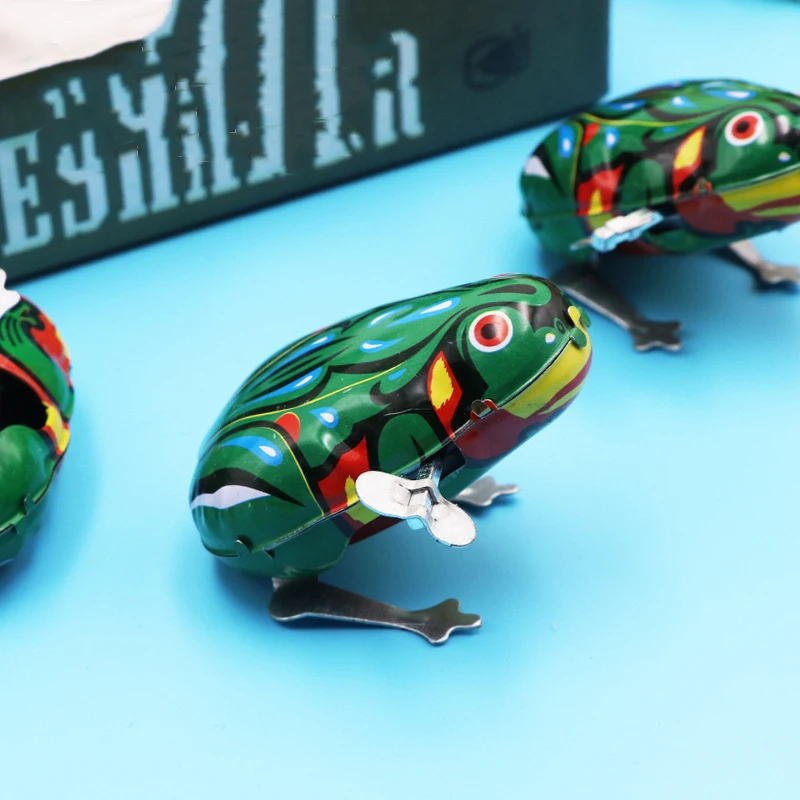 Crianças clássico estanho acabar relógio saltando ferro sapo brinquedo figuras de ação brinquedo para crianças brinquedos clássicos para o presente do menino