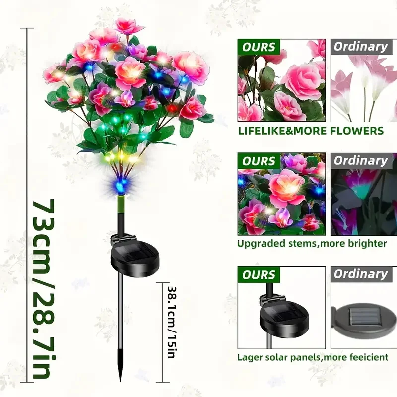 LED Azalea Solar Flowers Lights IP65 Waterproof Outdoor Landscape Light for Lawn Patio Garden Path Decorative Lighting Best Gift