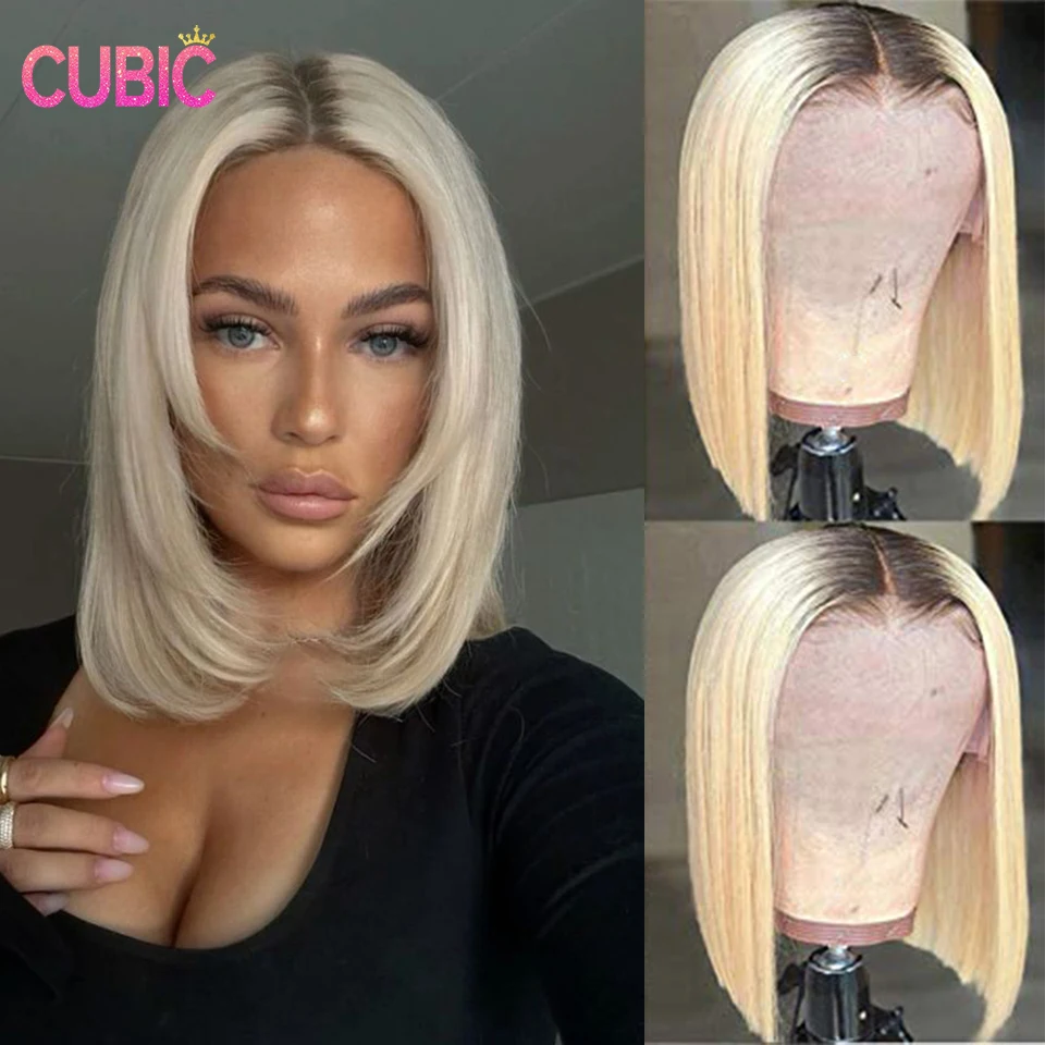 

Ombre Blonde Bob Lace Front Human Hair Wigs 13X4 1B/613 Honey Blonde Dark Root Colored Short Bob Lace Frontal Wig Closure Wig