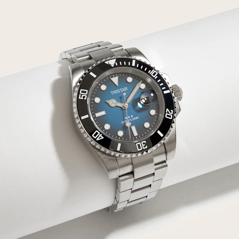 Stainless Steel Watches Men Sapphire Glass Screw Down Watch Crown Quartz Movement Ceramic Bezel