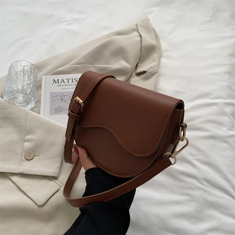 

Vintage Women Bags 2022 New Fashion Simple PU Leather Small Handbags Autumn Winter Solid Color All-Match Cross-Body Bag