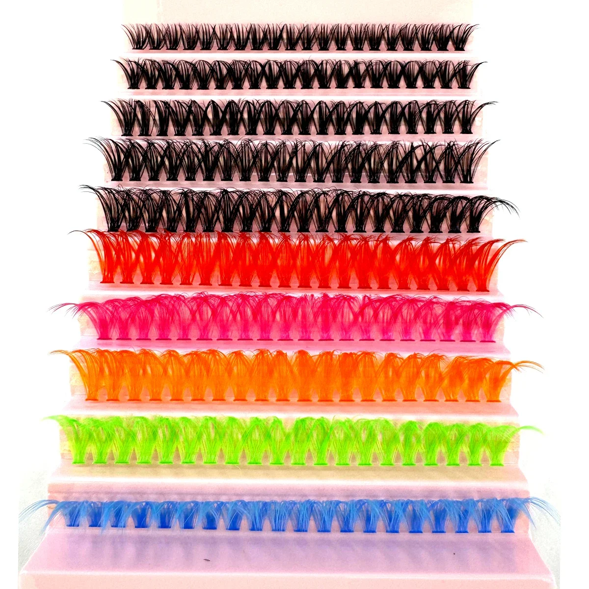 6색 + 블랙 속눈썹 클러스터 120개, 컬러 속눈썹 클러스터, 개별 속눈썹, D-롤 컬러 인조 속눈썹