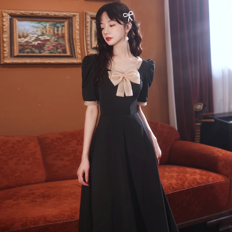 

Bla Evening Dr Small Size Women's Fro Korean Sle Bubble Sve A-Line Skirt for Cany Yearly Meeting Daily Wear