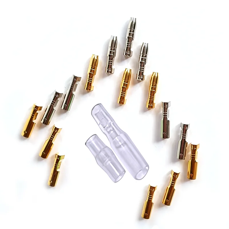 200PCS 50Set 4.0mm Female and Male Bullet Terminals Connector Gold Brass/Silver Wire Connector with Insulating Sleeves for Car