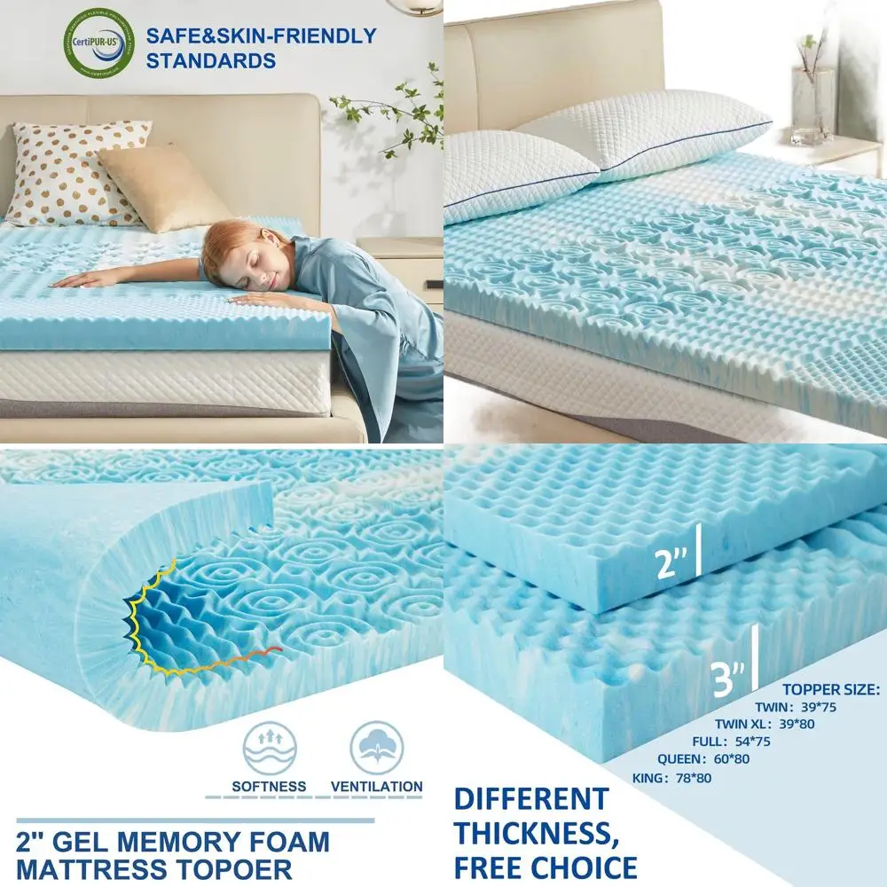 

2-дюймовый 5-зонный наматрасник из пены с эффектом памяти для снятия давления, сертифицированный сертифицированный в США, полноразмерный, синий