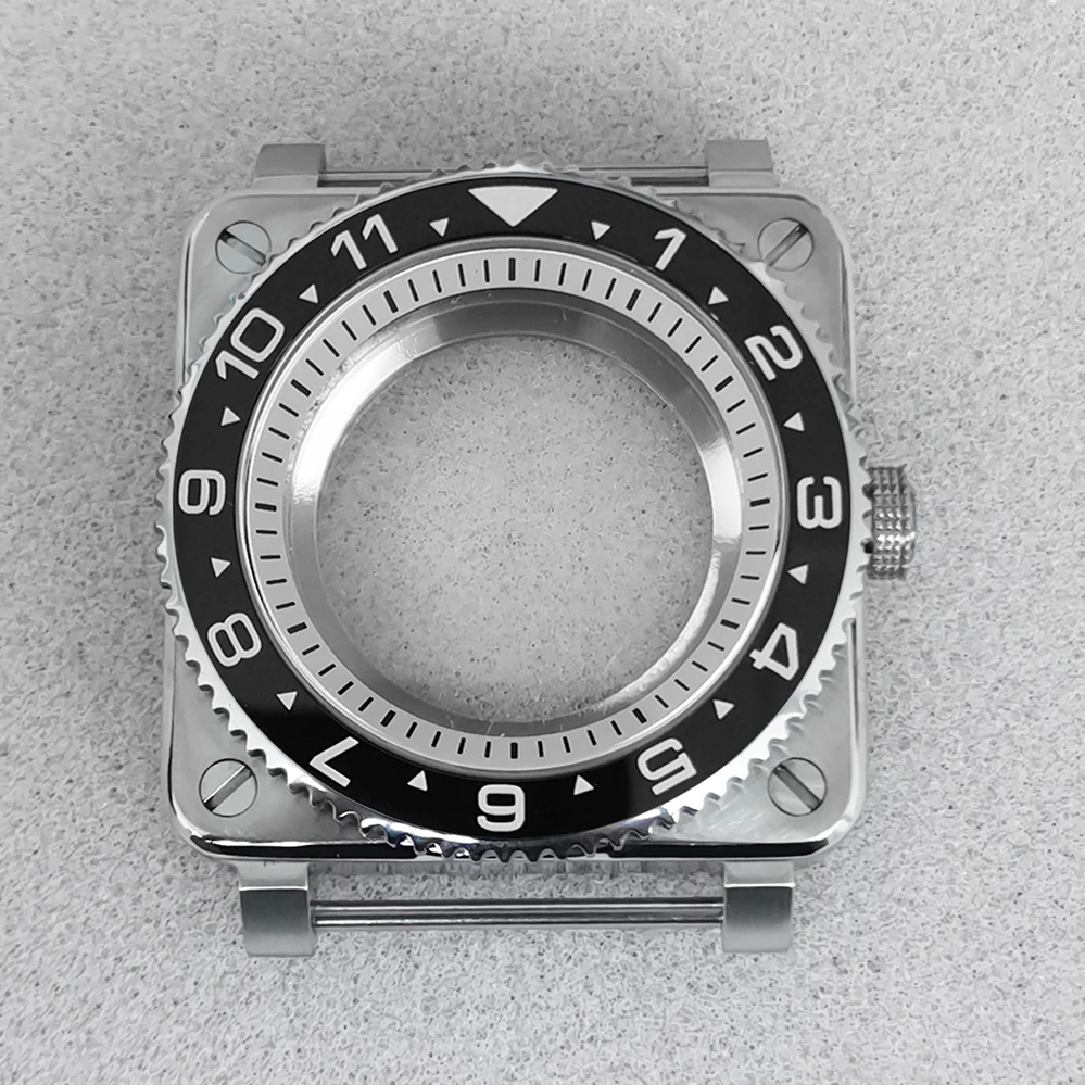 Mới Vuông Vỏ Đồng Hồ Thép Không Gỉ Mặt Kính Sapphire Phù Hợp Với Đồng Hồ NH35 NH36 Phong Trào Nam Đồng Hồ Đỏ Phối Ốp Lưng Sửa Chữa Đồng Hồ các Bộ Phận