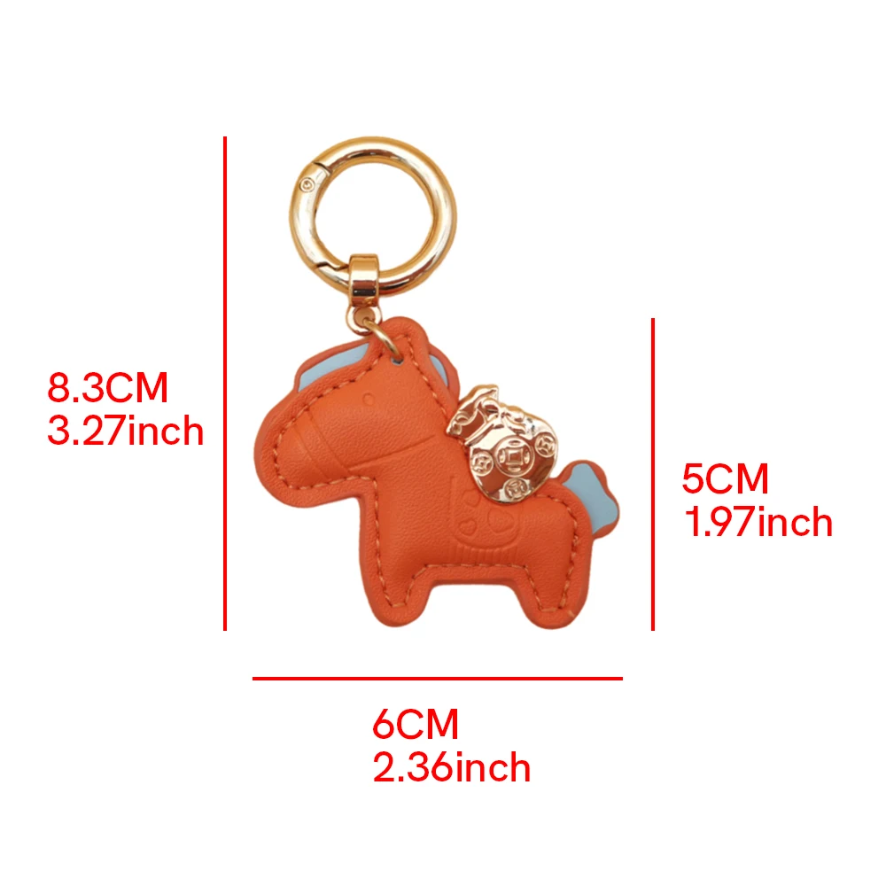 New Creative Handmade Leather Pink Instant Money Pony Car Keychain Cartoon Rocking Horse Bag Pendant Cut Keychain