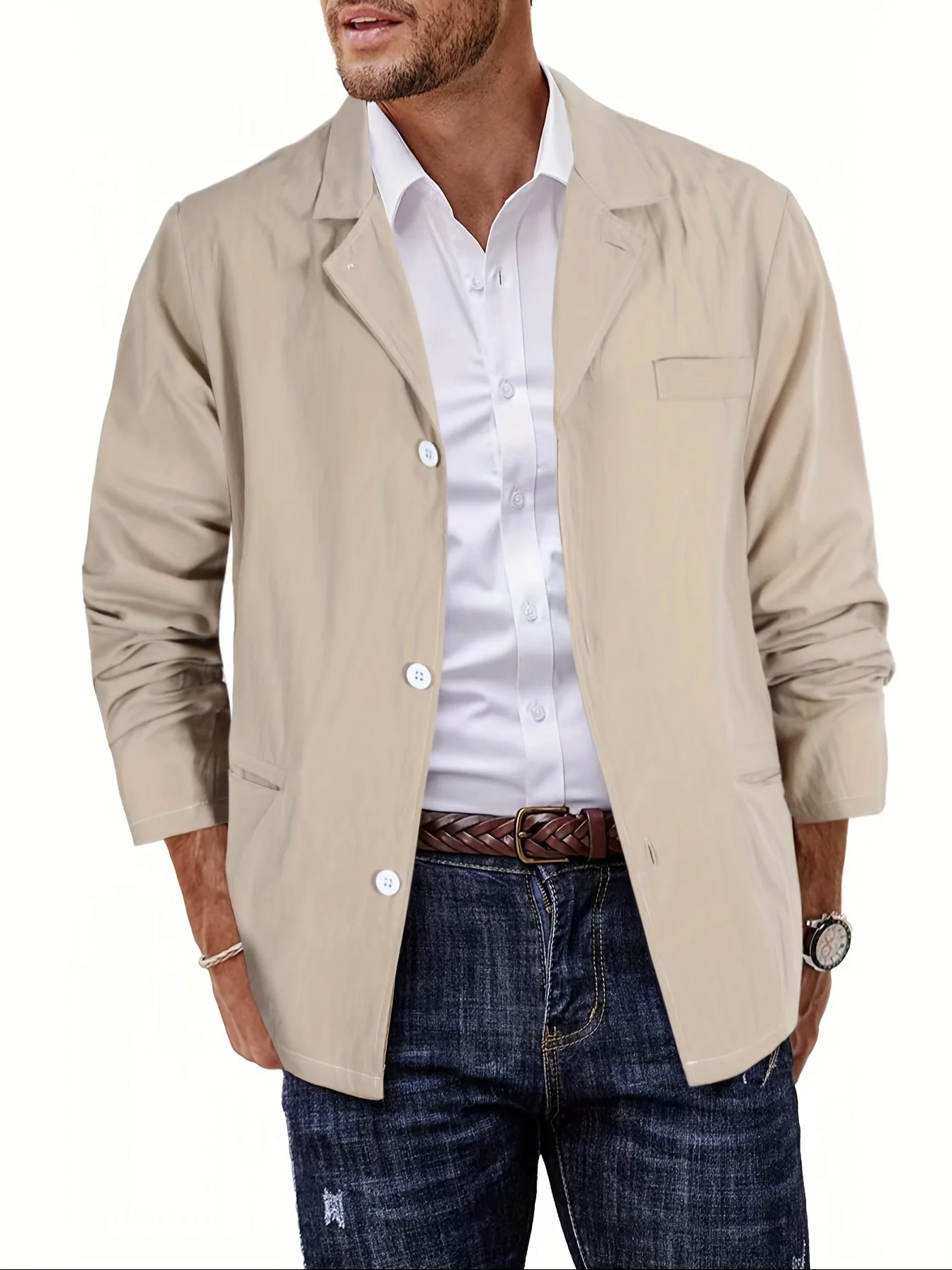 

Men's Jacket, Solid Color Cotton and Linen Fashionable Casual Vacation Top